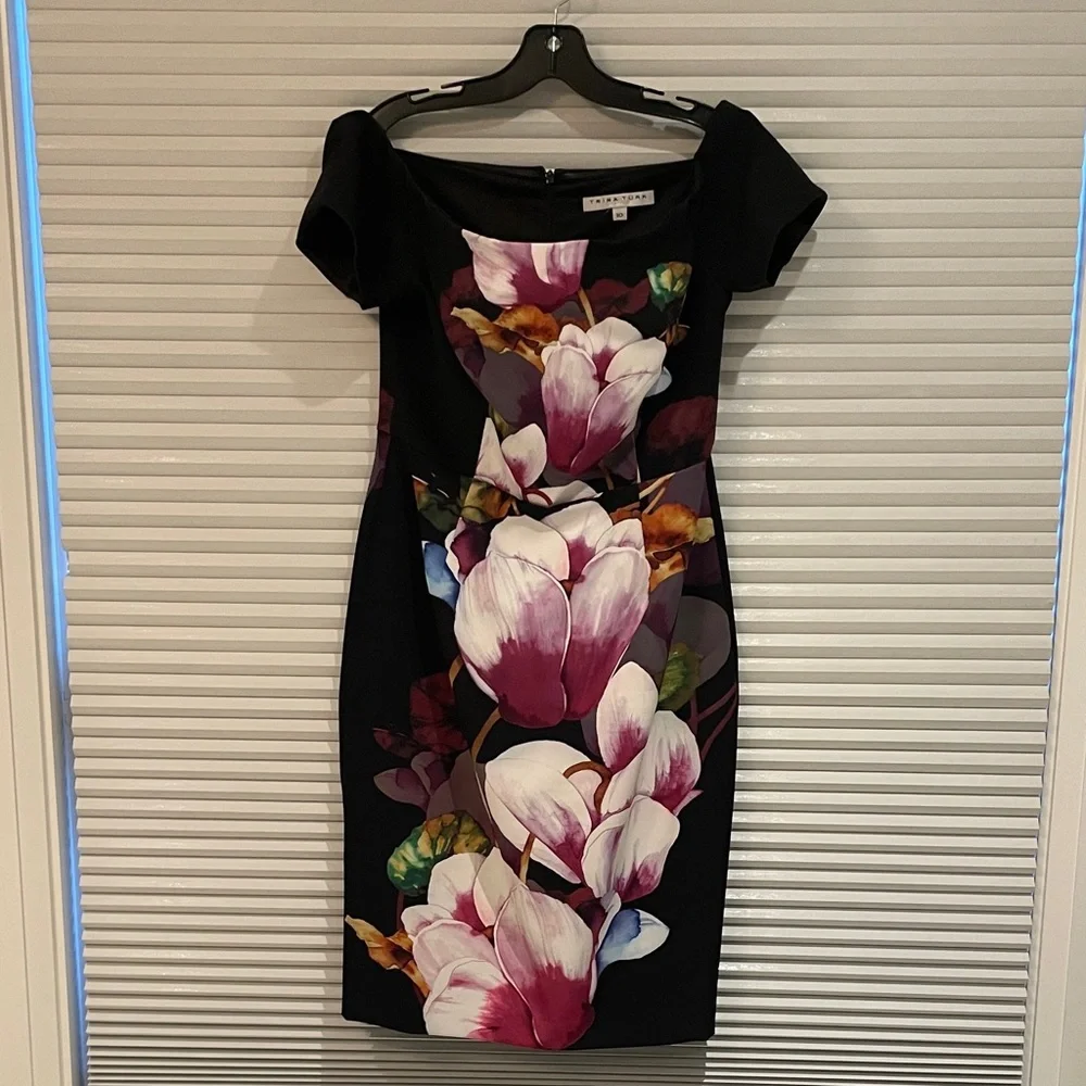 Trina Turk Black Dress with Pink and White Floral Design - NWOT - Picture 1 of 4